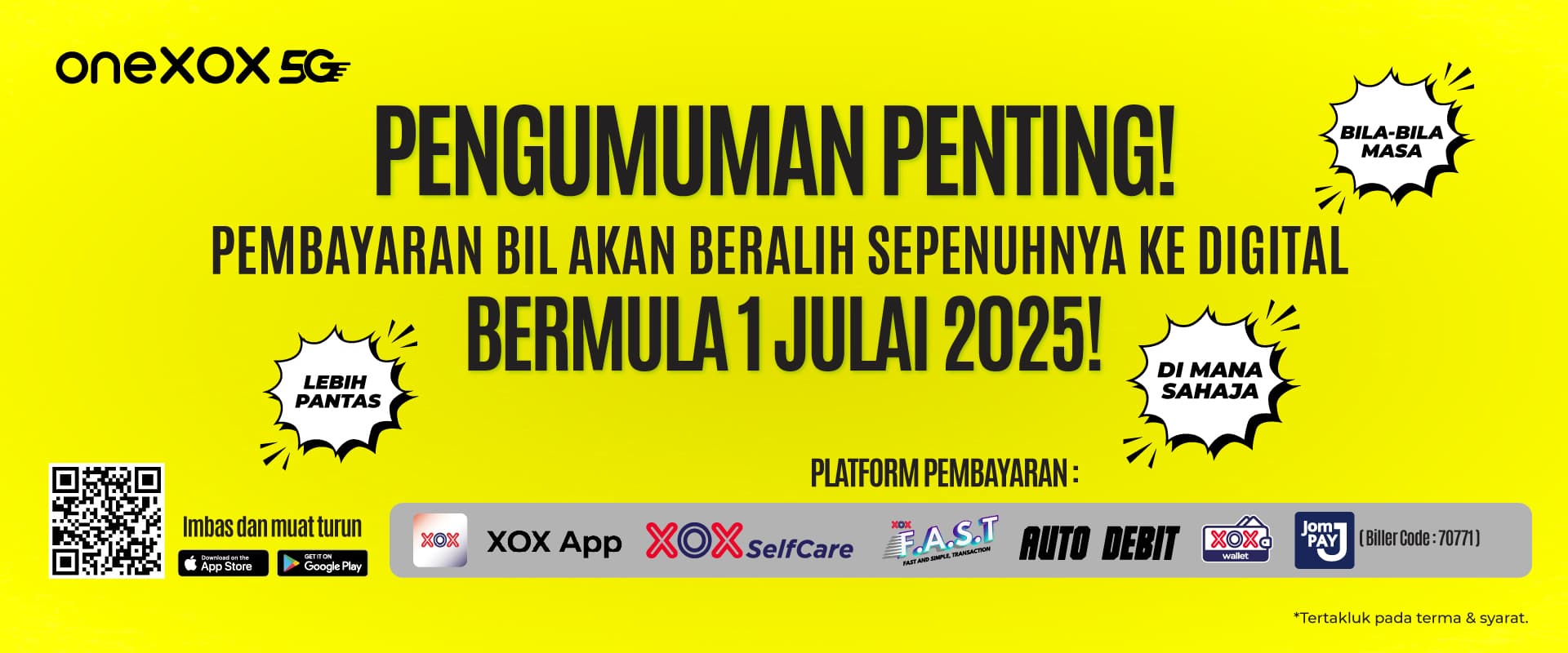 Pengumuman bayaran bil ONEXOX Black